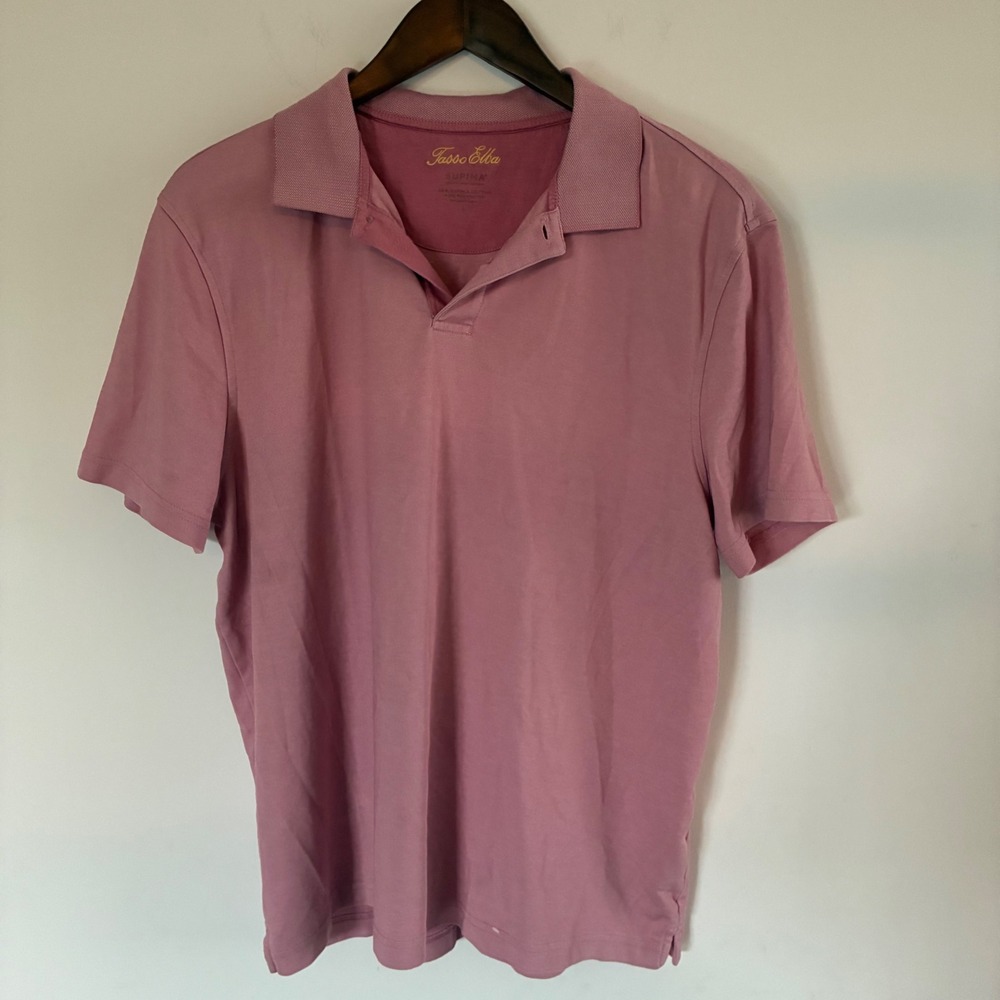 Tasso Elba Mens Supima Cotton Blend Polo Shirt Pink Short Sleeve Large